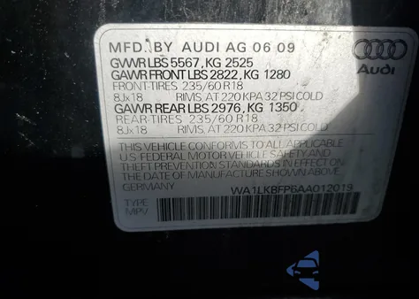 2010 Audi Q5 Premium Plus z USA, uszkodzony, nr VIN WA1LKBFP6AA012019